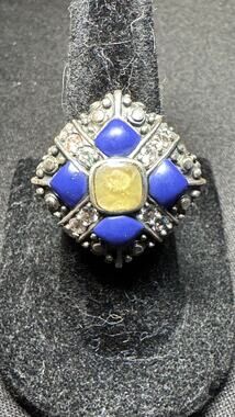 925 Sterling Silver CFJ Thailand Vintage Cocktail Ring Rhinestones Size 6